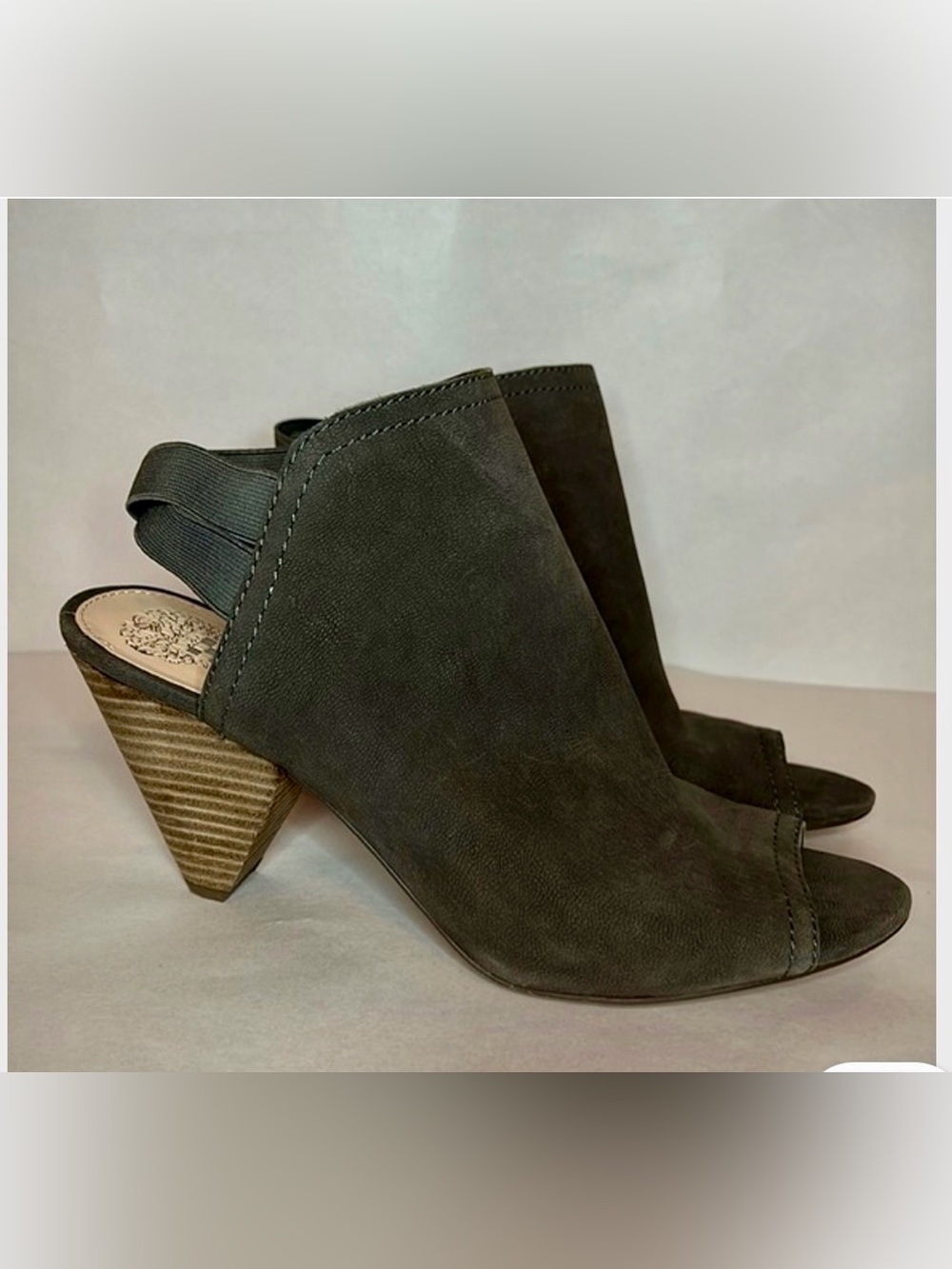 Vince Camuto Edora Greystone Suede Peep-Toe Slingback Booties